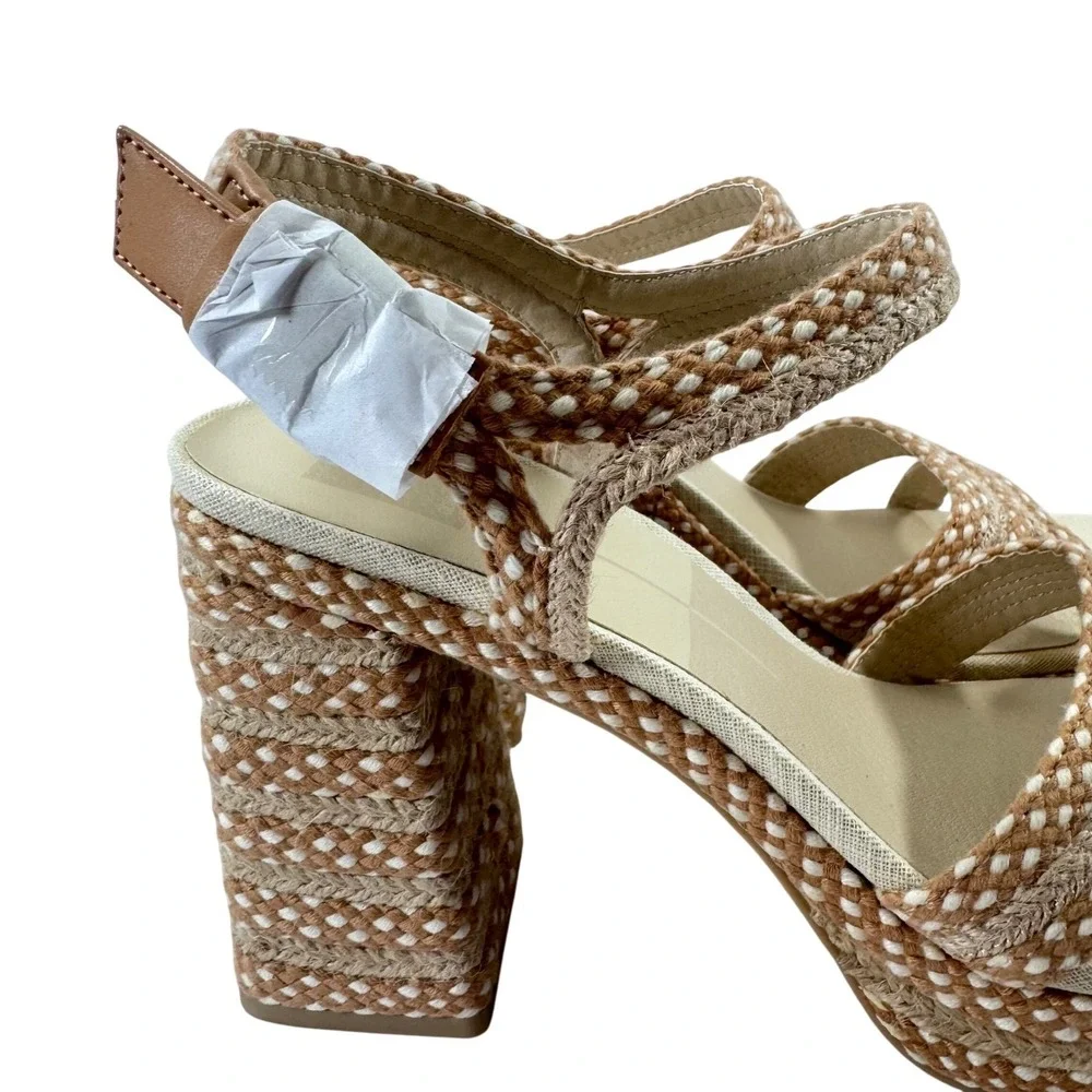Dolce Vita Arnela‎ Natural Woven Platform Block Heel Ankle Strap Sandals Size 11